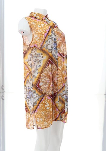 Susan Graver Printed Sheer Chiffon Button Vest Set Gold Lilac 12 NWOT (881) - Picture 8 of 10