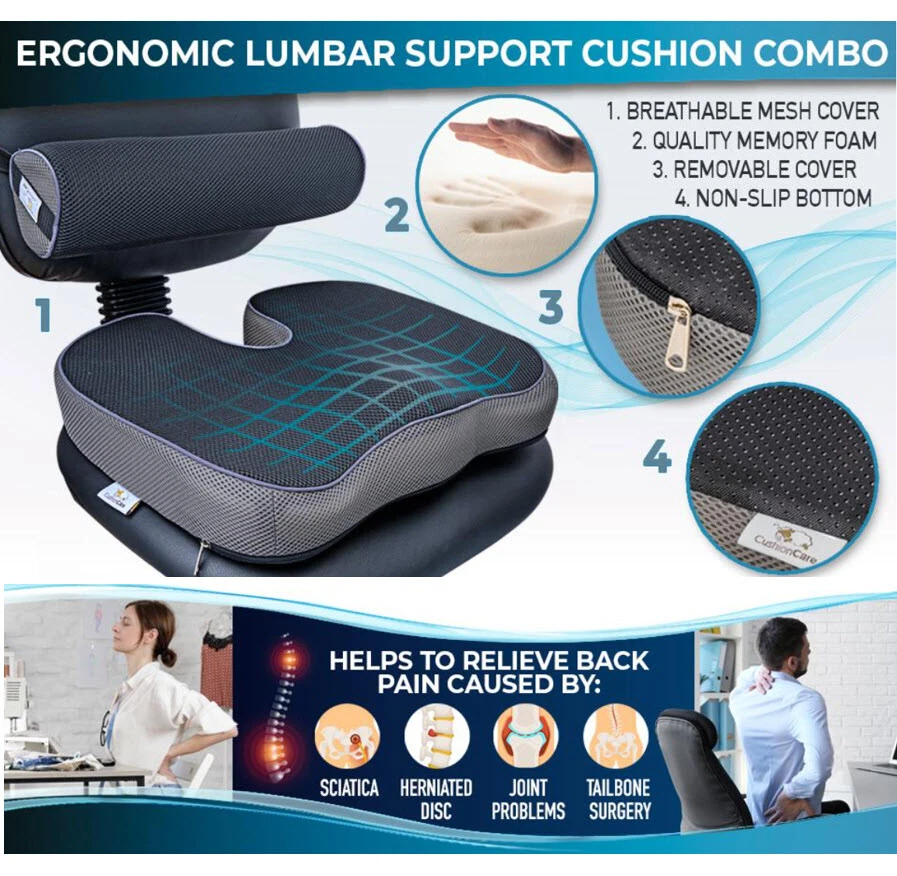 Orthopedic Memory Foam Seat Cushion For Back Pain Coccyx Tailbone
