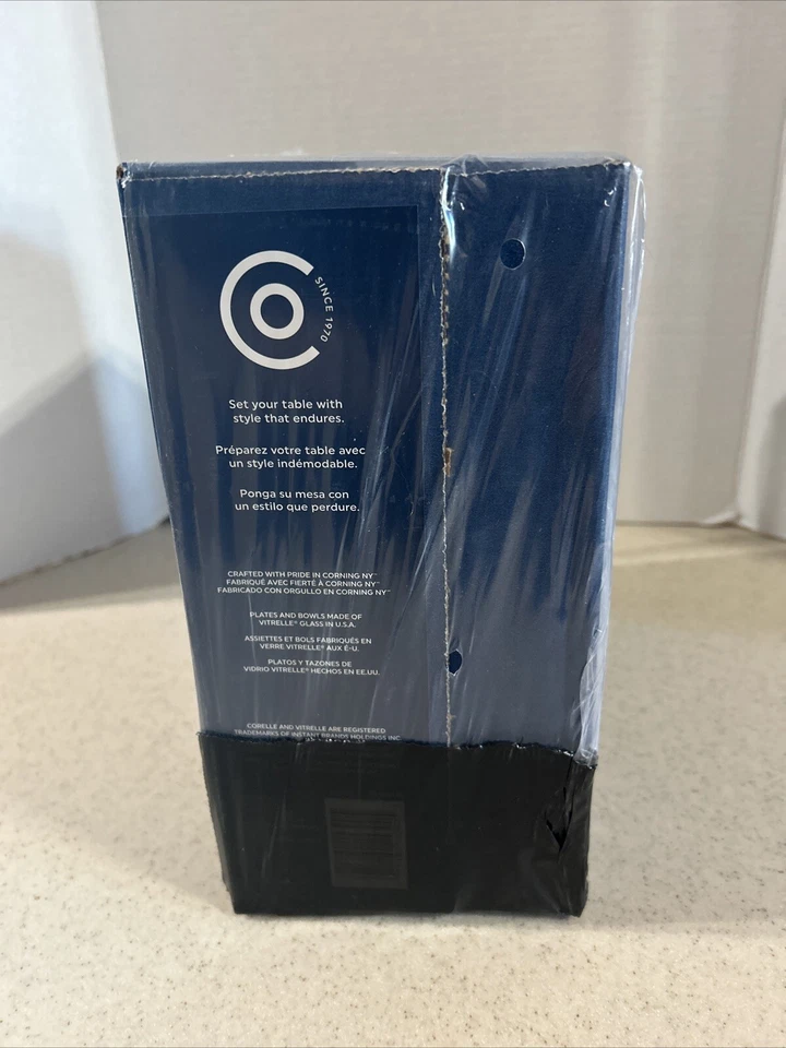 CORELLE LIVINGWARE VITRELLE " COBALT CIRCLE'S " 16 PC. ROUND  DINNERWARE  NIB - Image 4 of 4