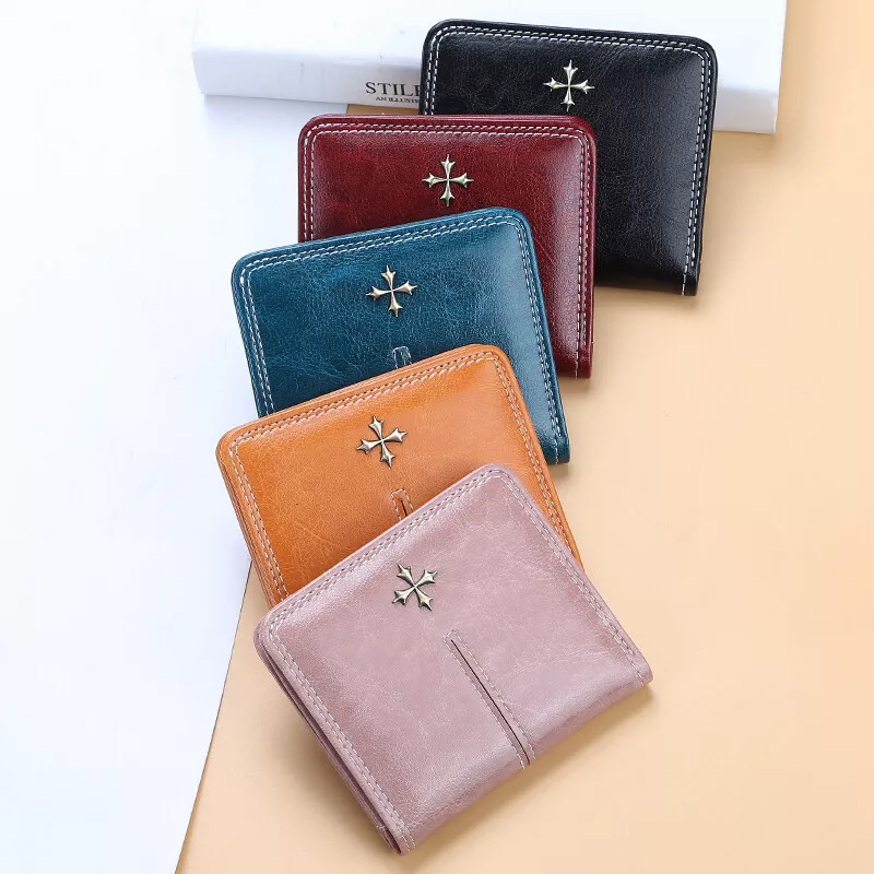 Fashion Women Leather Short Wallet Small Bifold Card Holder Zipper Mini  Purse