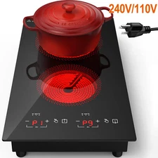 12" Electric Ceramic Cooktop Built-in Radiant Stove Top 2 Burners 110V or 240V