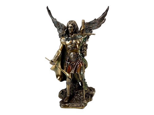 Archangel Saint Gabriel with Cross and Trumpet Bronze Finish 23 cm - Picture 9 of 11