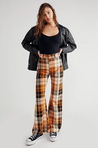 Plaid Jules High Rise Flare Pants Size 