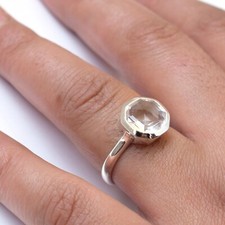 Natural Clear quartz Ring 925 Sterling Silver Crystal quartz Ring Handmade-CR015