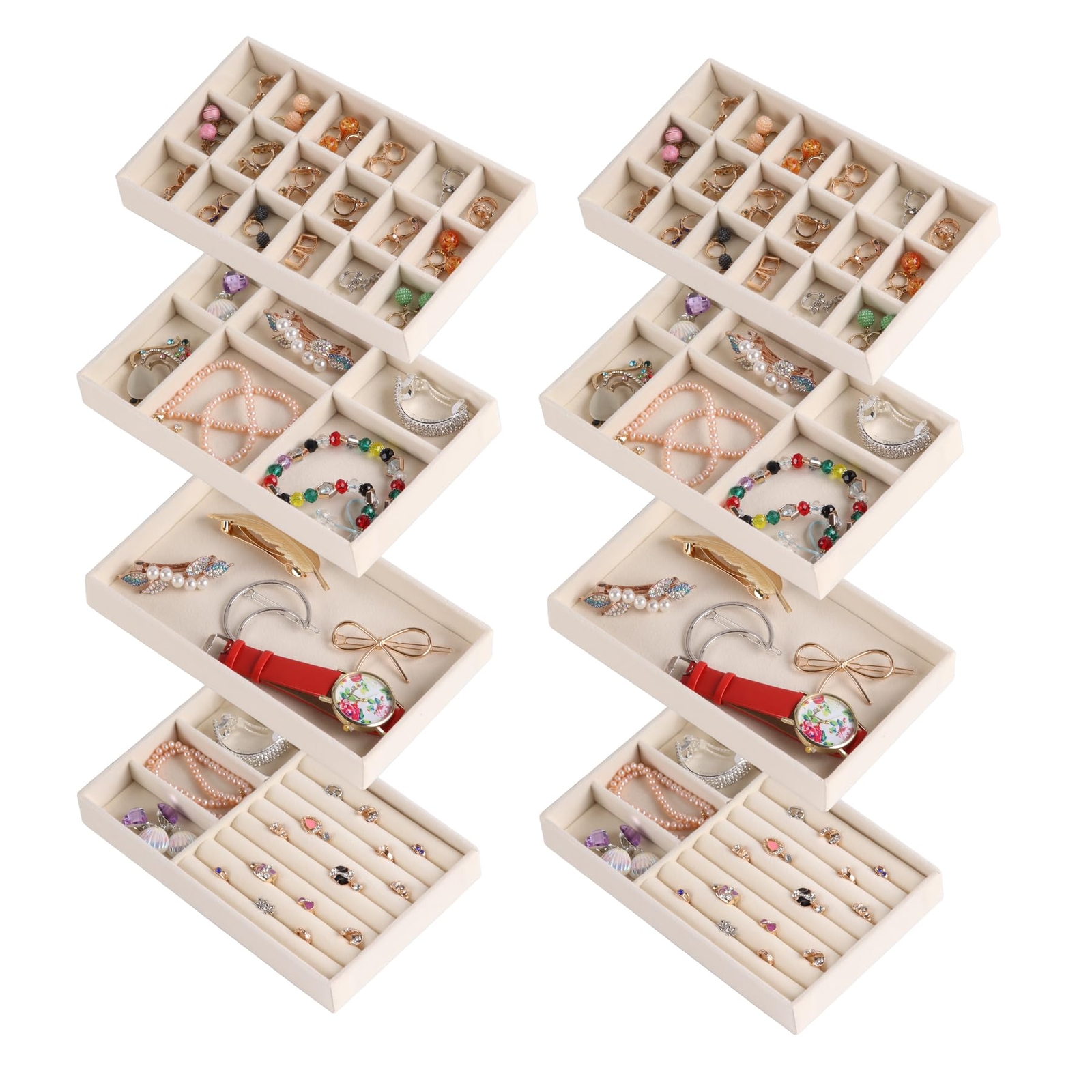 Stackable Velvet Jewelry Organizer Tray Set of 8 Drawer Inserts for Storage-image