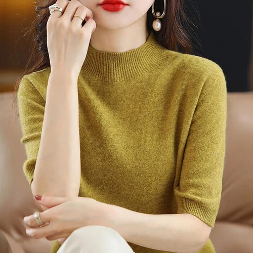 Damen-Strickpullover Kunstkaschmir kurzärmeliges Oberteil Mock Neck Overall Strickwaren - Bild 13 von 31