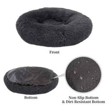 Donut Plush Pet Dog Cat Bed Fluffy Soft Warm Calming Bed Sleeping Kennel Nest