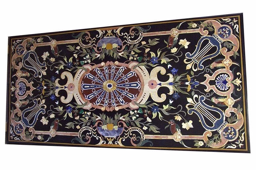 48x24 Marble Table Top with Semi-Precious Stone Inlay for Home Decor