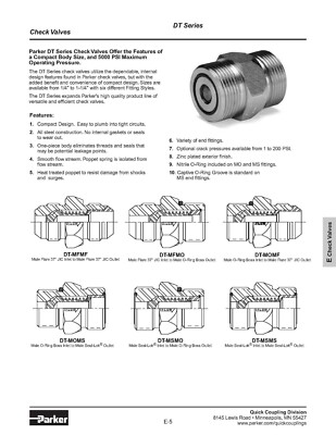 PARKER DT370-MOMF-65 Parker's in line check valves are one way flow control devi