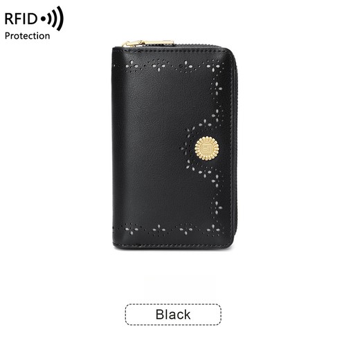 Ladies RFID Blocking Zipper Leather Medium&Long Flower Wallet Cash Card Holder - Picture 25 of 29