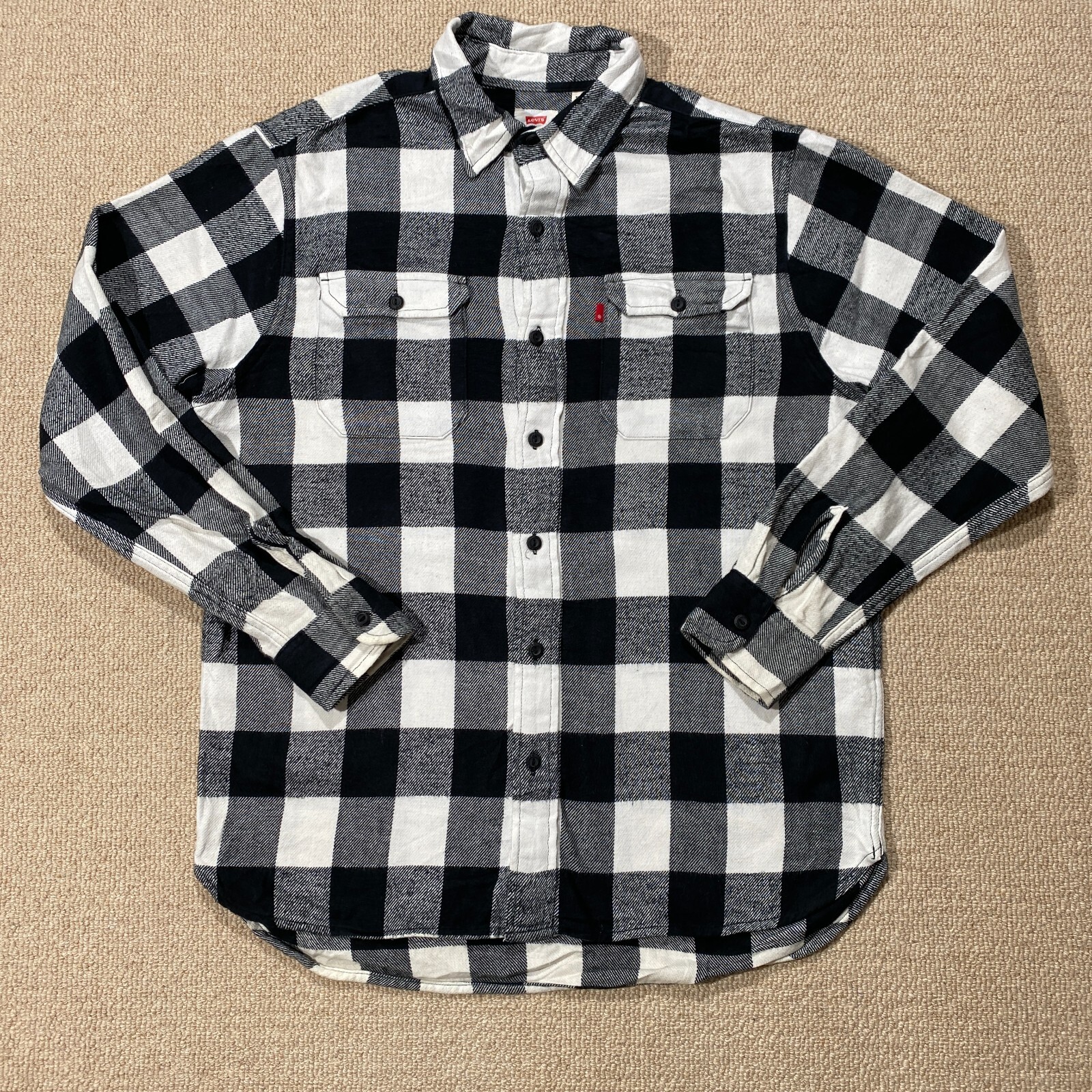 Levis Flannel Shirt Mens Medium Black White Heavy Lumberjack Overshirt USA-image