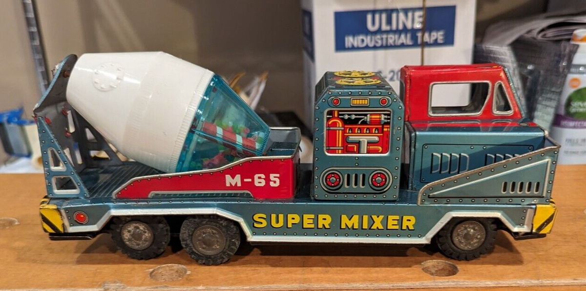 Rosko Toys Friction Tin Litho M-65 Giant Super Mixer Truck Japan