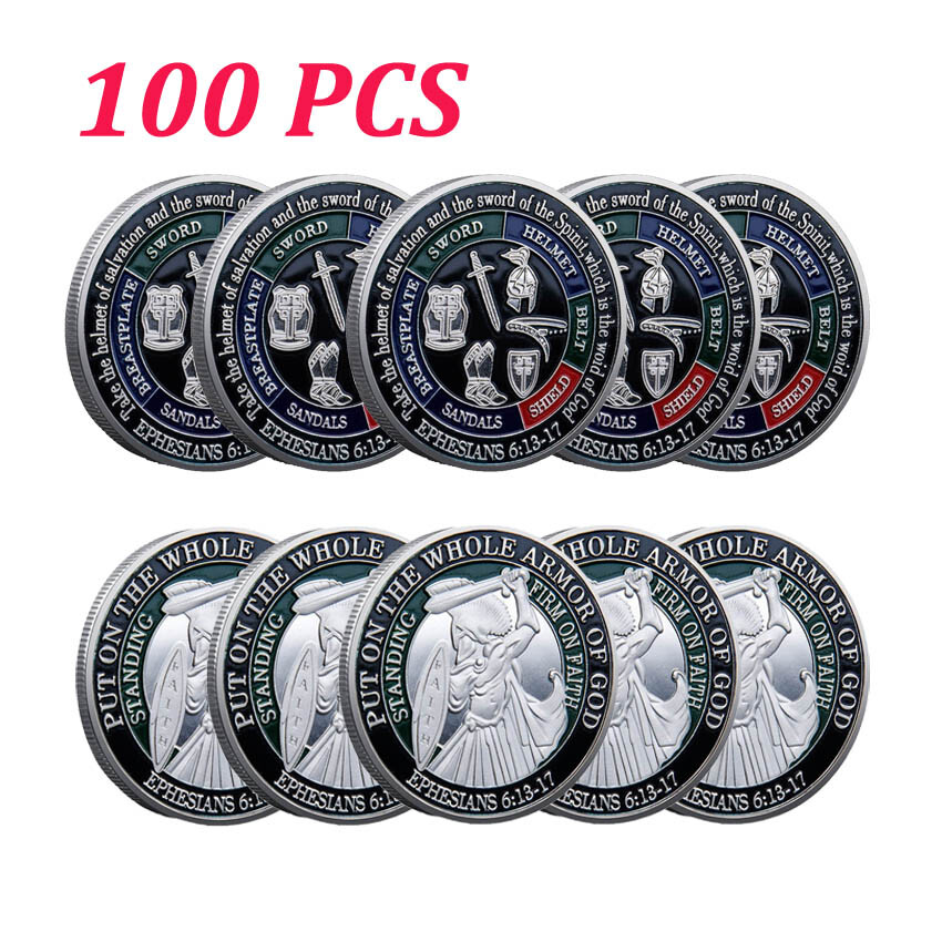 100PCS Challenge Coin Commemorative Souvenir Put On The Whole Armor of God Gold