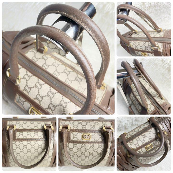 GUCCI GG Plus Boston bag handbag rare old Gucci PVC leather brown