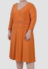 NY Collection Women's Orange Ruched A-Line Dress Plus Size 3X