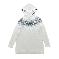 Women s J. Jill Woven Grey Beige Long Extended Hoodie Sweater Medium Petite