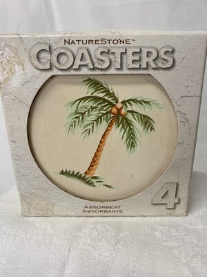 Coasters, Naturestone, Palm Trees, Coconut Grove, Set Of 4
