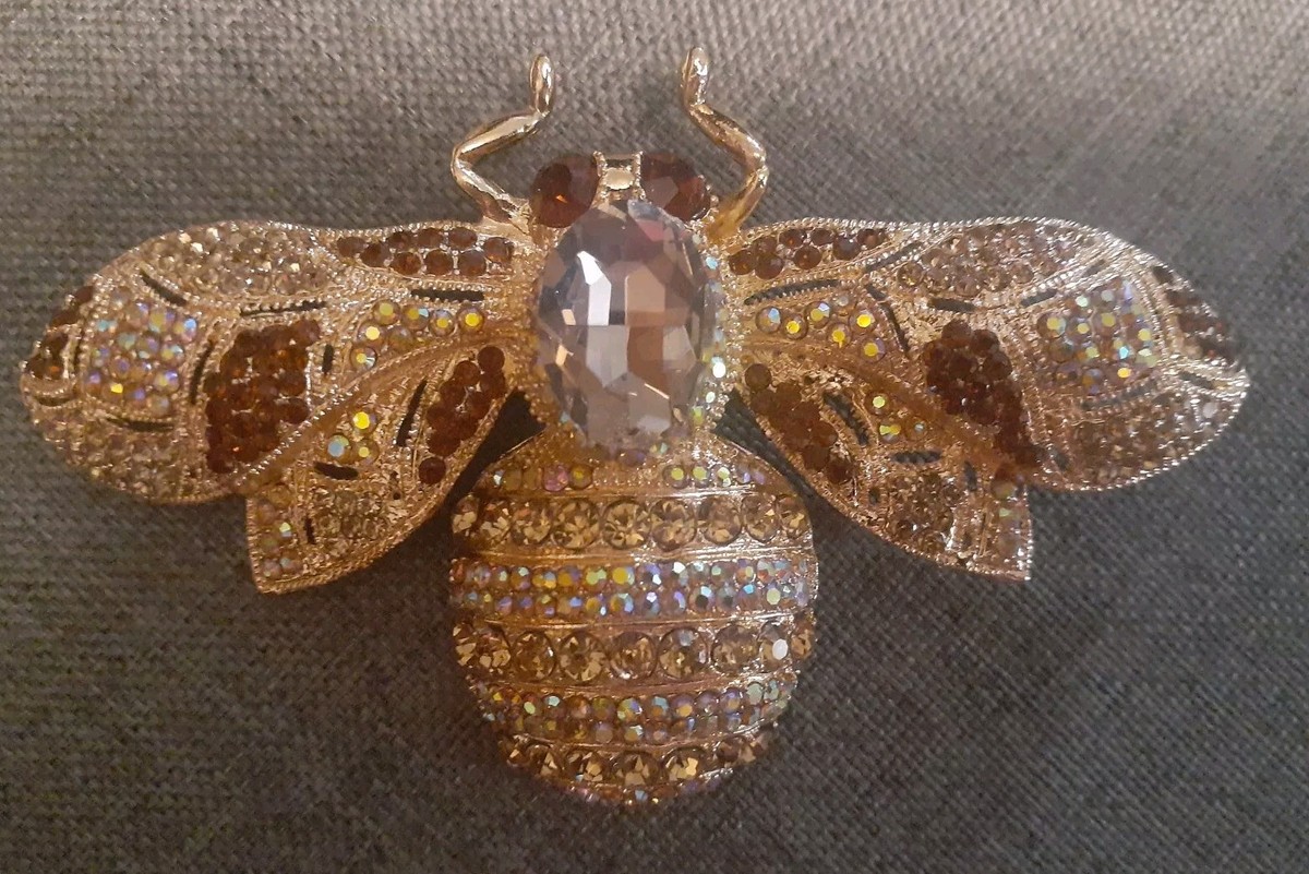 Austrian crystal large bee insect brooch statement piece amber, Aurora  borealis