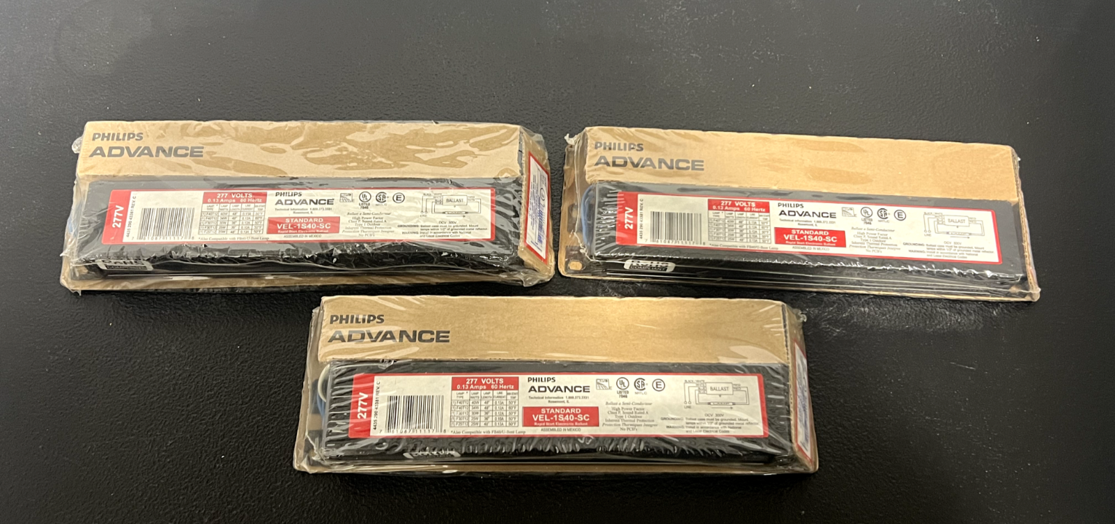 LOT 3 Philips Advance Standard Rapid Start Electronic Ballast VEL-1S40-SC 277V