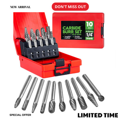 NEW 10PCS Carbide Burr Set 1/4'' Shank Double Cut Rotary Die Grinder Bits