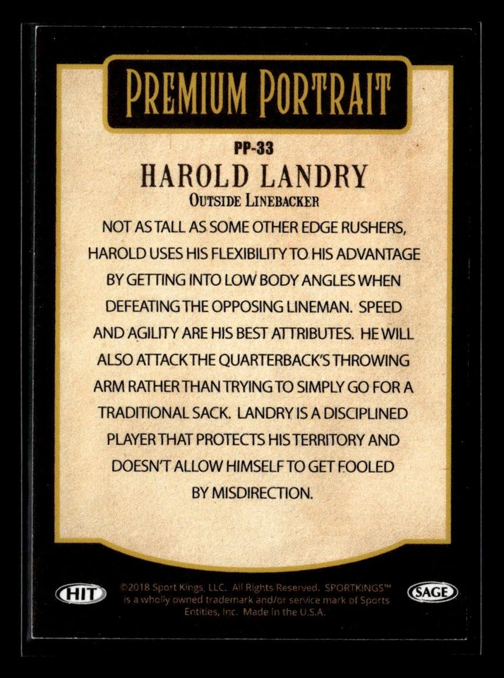 2018 SAGE HIT Harold Landry #PP-33 Premium Portrait - Image 2 of 2