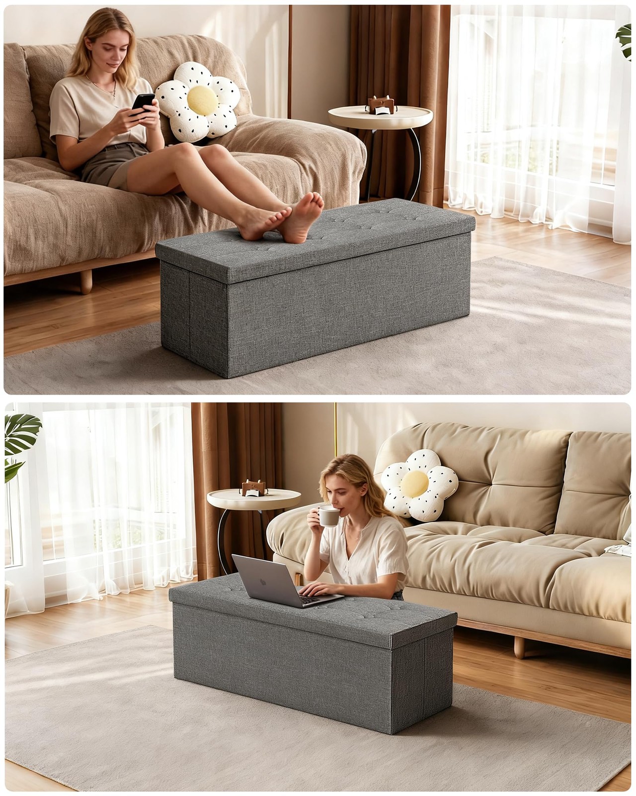 43.3 inches Folding Storage Ottoman Bench Storage Chest Footrest for Bedroom,...