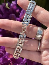 925 Sterling Silver Greek Key Design Panel Bracelet (19cm) 