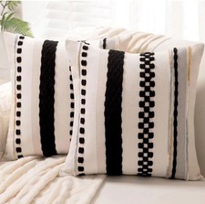 Boho Throw Pillow Covers 18x18 Set of 2 Farmhouse Decorative Cushion Case Stripe