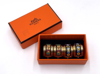 Auth Hermes Enamel Earrings GD Multicolor GD Set2 W/Box BA020339