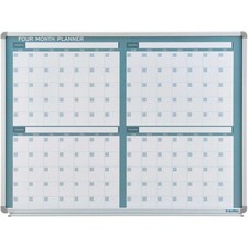 48"W x 36"H Magnetic Dry Erase Four Month Calendar Board Steel Surface