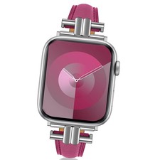 Abnusr Silver Metal Apple Watch Bands Purple Leather Women Watch Strap For