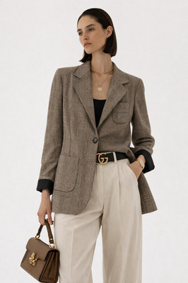 Ottod Ame Tailored Houndstooth Blazer Brown Vintage Style Italian Jacket Small