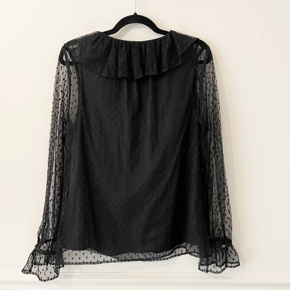 Top J Crew Cuello Volante Clip Punto Malla Negro Talla M Whimsigoth Bruja Hada Grunge Foto 2 de 4