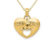 14K Yellow Gold Polished Heart Best Friend Paw Pendant Necklace with Chain