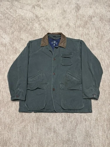 VTG Lands End Canvas Barn Coat Men's Large Green Quilt Liner Leather Collar - product listing photo