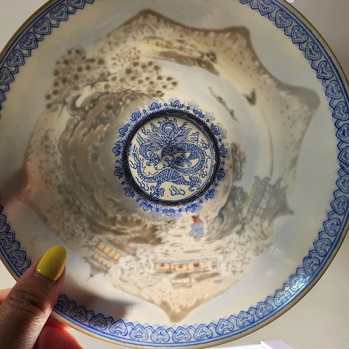 Vintage Marked Chinese Eggshell Porcelain Bowl Hand Painted Scenic Landscape