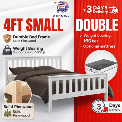 4 Fuß kleines massives weißes Doppelbett Kiefernholz Bettrahmen Shaker-Stil Bett und Matratze