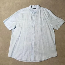 Saks Fifth Avenue Shirt Mens 2XL Blue Linen Blend Button Beach Cruise Breathes