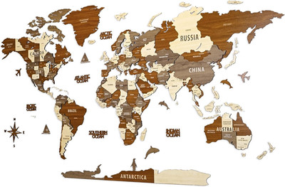 3D Wooden World Map Wall Decor - Perfect Gift for Travelers and Home Decor