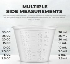 Clear Graduated Plastic Medicine Cups, 1oz. 30 mL Capacity - Pack of 100