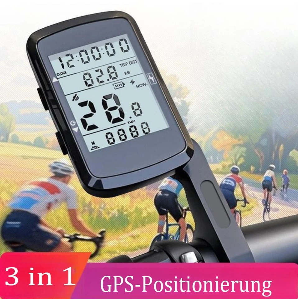 GPS Kabellos Funk Fahrradcomputer Tachometer LCD Kilometerzähler - Bild 2 von 4