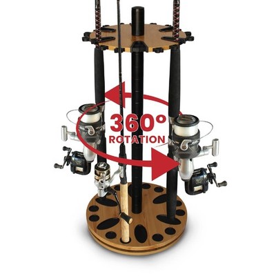 Rush Creek Creations 24 Rod Fishing Pole Holder - 360° Rotating Rack for Garage