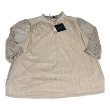 Cynthia Rowley Women’s 3X Gold Sheer Blouse Long Sleeve Metallic Top Plus Size