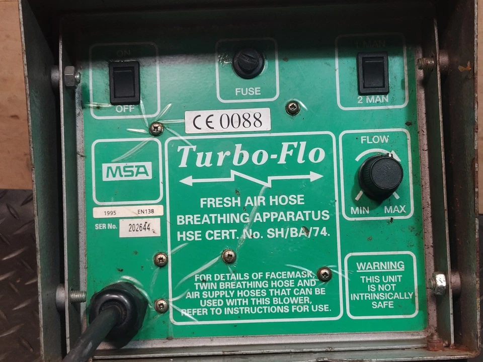 MSA TURBO FLO Air Blower Pump Breathing Apparatus Mask BA Gas Wask Fan - VAT INC - Image 3 of 4