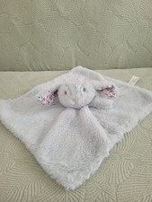 Bunny Rattle Lovey Gray w/ Floral Ears Backing Security Blanket 13"x14" Kellytoy