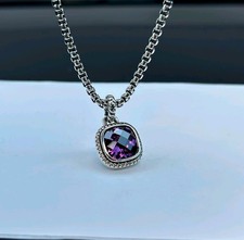 David Yurman Sterling Silver 925 Purple Amethyst 22" Necklace with pouch