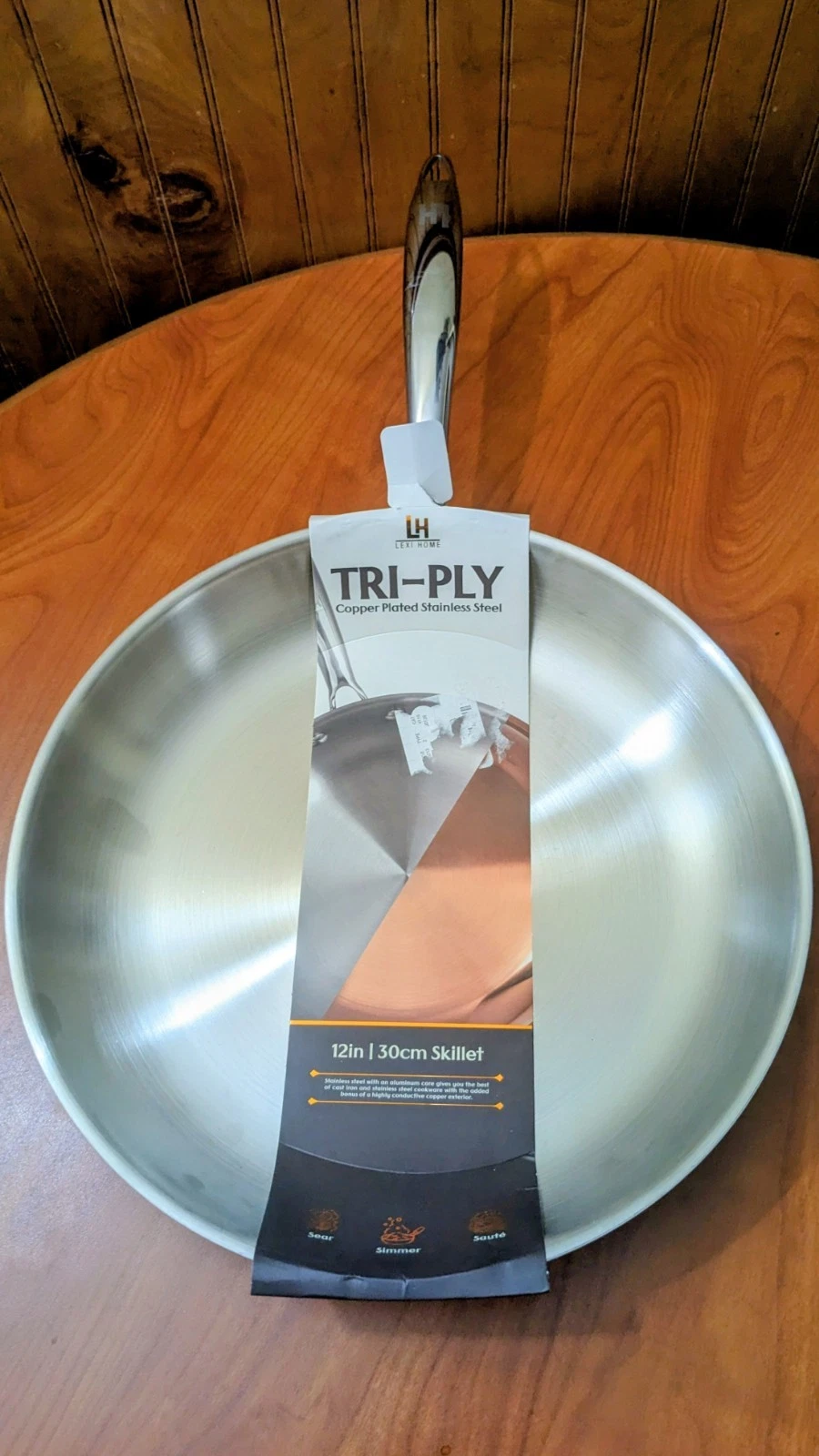 Lexi Home 12 (30 Cm) Tri-ply Skillet Cooper Plated Stainless Steel New