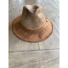 Stetson Mens Large Brown Genuine Leather Suede Safari Fedora Hat Made in USA