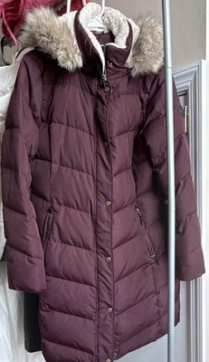 Lauren Ralph Lauren Burgundy Quilted Long Coat Faux Fur Hooded Women's