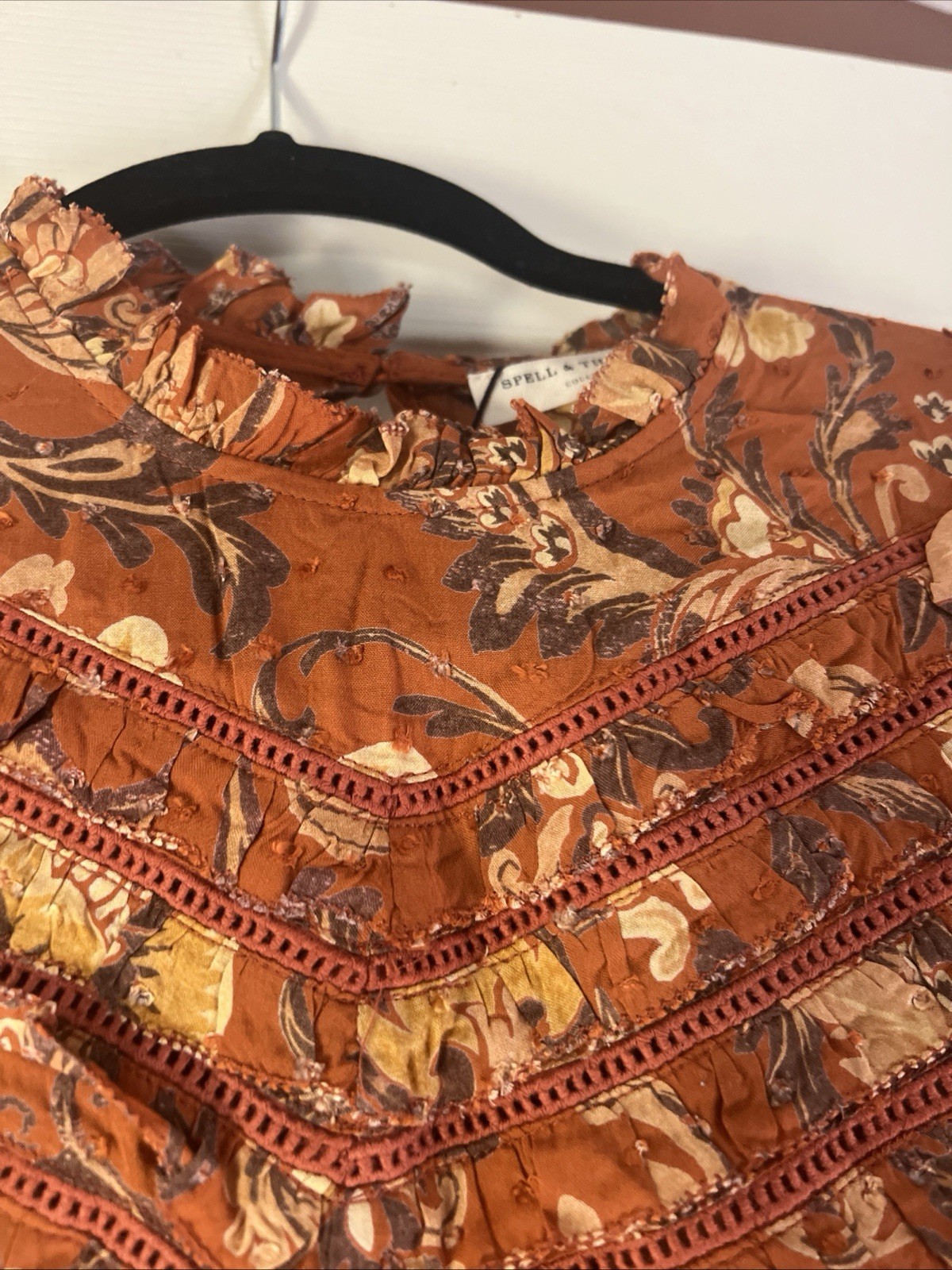 Spell & The Gypsy Collective Womens Burnt Ember Floral Ruffle Aurora Blouse M image 2